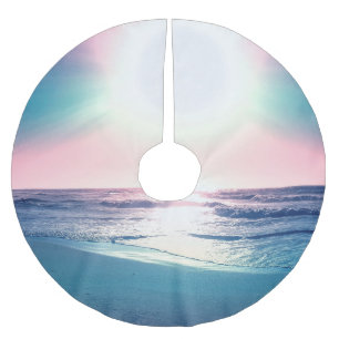 Jupon De Sapin En Polyester Brossé Eté Mer coucher de soleil Plage tropicale Photo