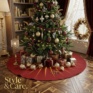 Jupon De Sapin En Polyester Brossé Étoile brillante jaune brillant marque Noël rouge