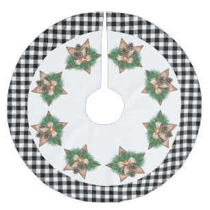 Jupon De Sapin En Polyester Brossé étoile vintage en bois de tartan blanc et noir