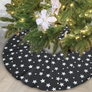 Jupon De Sapin En Polyester Brossé Étoiles blanches en noir