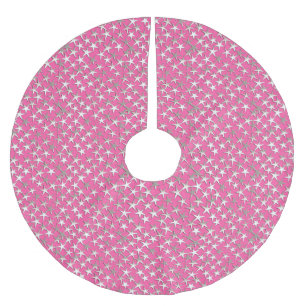 Jupon De Sapin En Polyester Brossé Étoiles d'argent sur fuchsia rose