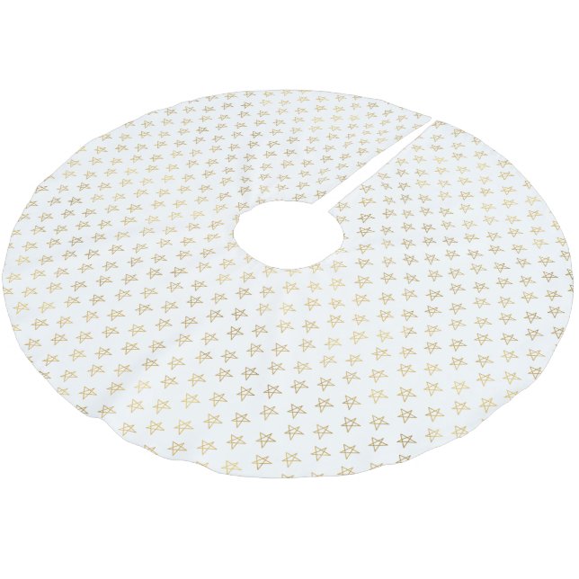 Jupon De Sapin En Polyester Brossé Étoiles d'or blanc brillant (Angle)