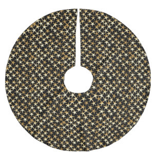 Jupon De Sapin En Polyester Brossé étoiles d'or sur un arrière - plan noir