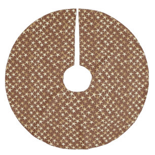 Jupon De Sapin En Polyester Brossé étoiles or sur chocolat brun