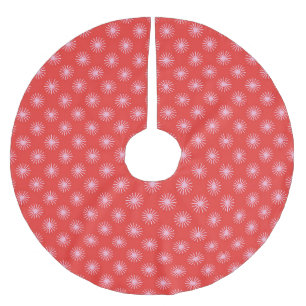 Jupon De Sapin En Polyester Brossé Étoiles rétro Noël rouge et rose