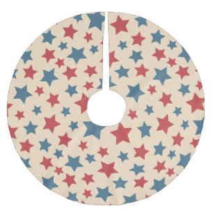 Jupon De Sapin En Polyester Brossé Étoiles rouges et bleues, 4 juillet, fond beige