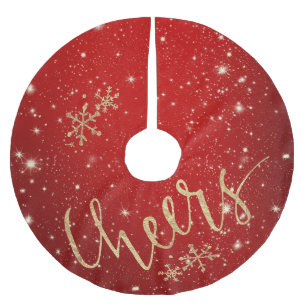 Jupon De Sapin En Polyester Brossé Étoiles scintillantes - Fêtes de Noël - Rouge