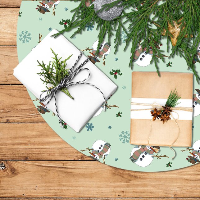 Jupon De Sapin En Polyester Brossé Falda árbol Navidad con muñecos y copos de nieve (Créateur téléchargé)