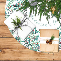 Falda de árbol navidad con diseño de acebo