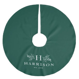 Jupon De Sapin En Polyester Brossé Famille de vacances vert monogramme rustique
