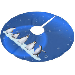 Jupon De Sapin En Polyester Brossé Famille Penguin