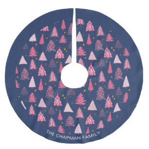 Jupon De Sapin En Polyester Brossé Famille personnalisée Arbre de Noël bleu et rose