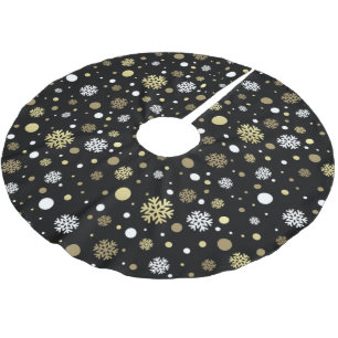 Jupon De Sapin En Polyester Brossé Faux Blanches À petits pois De Flèche De Neige Or 