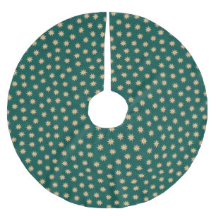 Jupon De Sapin En Polyester Brossé Faux Gold Foil & Green Turquoise Stars Motif