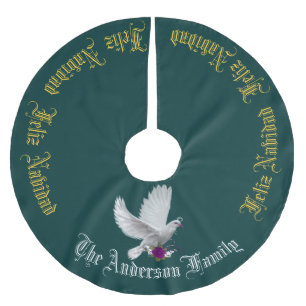 Jupon De Sapin En Polyester Brossé Feliz Navidad Dove VOTRE NOM DE FAMILLE Arbre Jupe