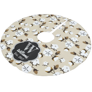Jupon De Sapin En Polyester Brossé Ferme moderne Fleurs de coton & Beige