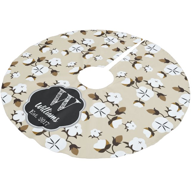 Jupon De Sapin En Polyester Brossé Ferme moderne Fleurs de coton & Beige (Angle)