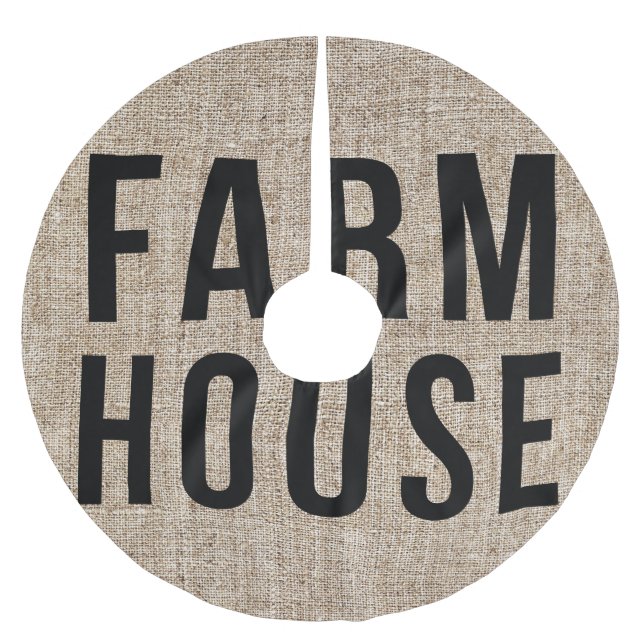 Jupon De Sapin En Polyester Brossé FERMHOUSE Black Lettres Rustique Burlap Sacking (Devant)