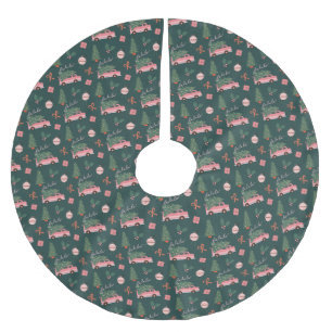 Jupon De Sapin En Polyester Brossé Festif de Noël Green Vintage Retro Van