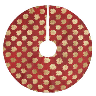 Jupon De Sapin En Polyester Brossé Festif Rouge et huile d'or Fleur Poinsettia d'hive