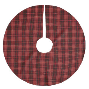 Jupon De Sapin En Polyester Brossé Festif Rouge hiver Noël Plaid Motif