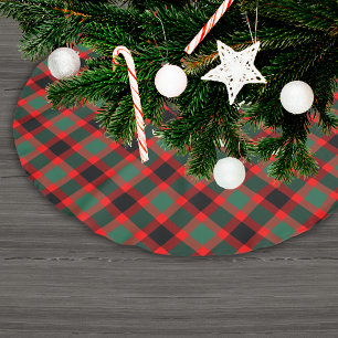 Jupon De Sapin En Polyester Brossé Festif rouge vert Noël Plaid Motif