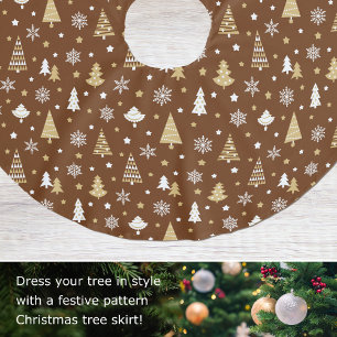 Jupon De Sapin En Polyester Brossé Festivals Arbres de Noël Snowflakes Motif Brown