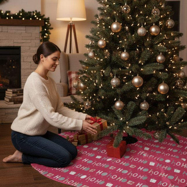 Jupon De Sapin En Polyester Brossé Festive Ho Ho Ho Chic Noël (Créateur téléchargé)