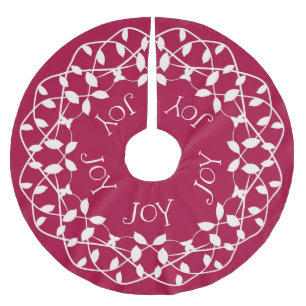 Jupon De Sapin En Polyester Brossé Festive Rouge et blanc JOIE Décor de Noël