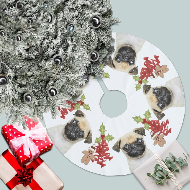 Jupon De Sapin En Polyester Brossé Festivités carlin chien Noël | Blanc (Créateur téléchargé)