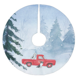 Jupon De Sapin En Polyester Brossé Fête de neige hivernale du canard roux Noël