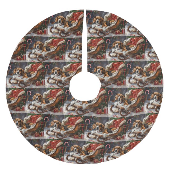 Jupon De Sapin En Polyester Brossé Fête de Noël du chien beagle (Devant)