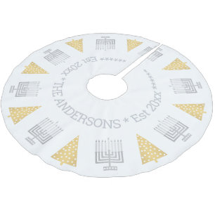 Jupon De Sapin En Polyester Brossé Fête des Arbres d'or de Chrismukkah Silver Menora