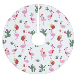 Jupon De Sapin En Polyester Brossé Fête du Flamant rose de Noël Vacances