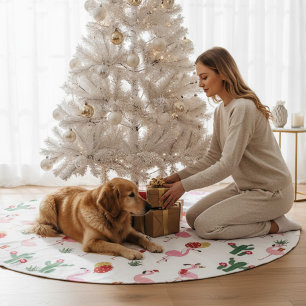 Jupon De Sapin En Polyester Brossé Fête du Flamant rose de Noël Vacances