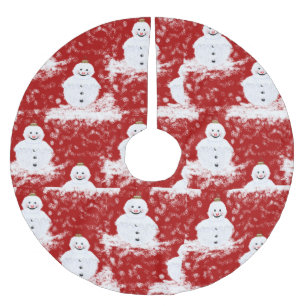 Jupon De Sapin En Polyester Brossé Fêtes de Noël de Snowman blanc rouge