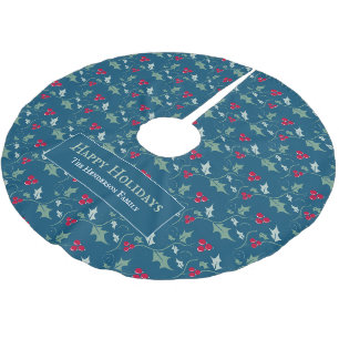 Jupon De Sapin En Polyester Brossé Feuillage de baies vitrées et rouges motif personn