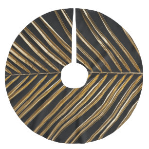 Jupon De Sapin En Polyester Brossé Feuille de palme dorée : minimaliste noir