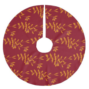 Jupon De Sapin En Polyester Brossé Feuilles de branches de silhouette orange sur roug