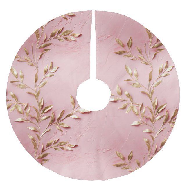 Jupon De Sapin En Polyester Brossé Feuilles d'or rose (Devant)