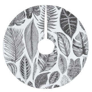 Jupon De Sapin En Polyester Brossé Feuilles exotiques, vintage floral noir et blanc.