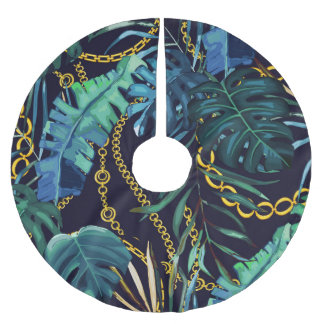 Jupon De Sapin En Polyester Brossé Feuilles tropicaux, chaînes d'or, sans soudure.
