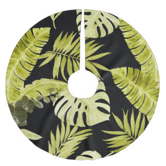Jupon De Sapin En Polyester Brossé Feuilles tropicaux, orchidées, motif aquarelle.