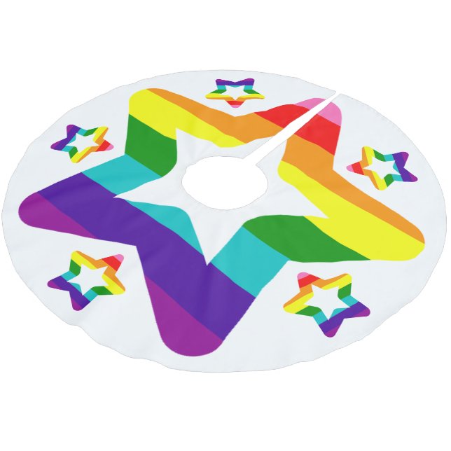 Jupon De Sapin En Polyester Brossé Fierté LGBTQ Arc en ciel étoile de Noël colorée (Angle)