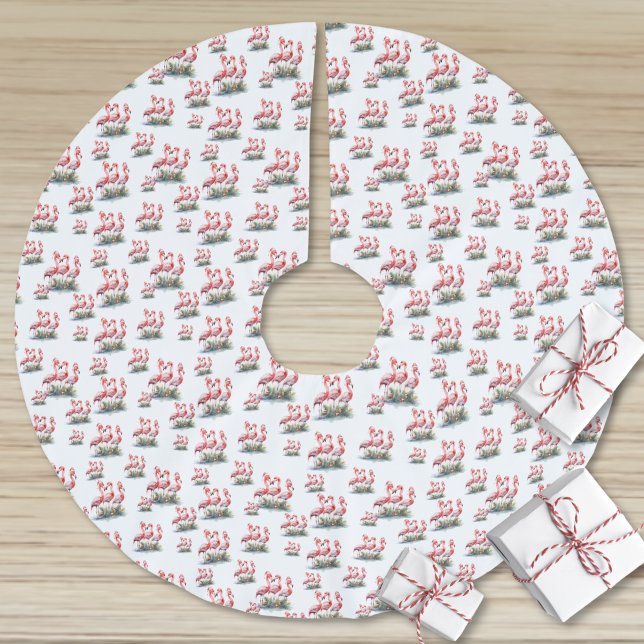 Jupon De Sapin En Polyester Brossé Flamant rose Noël tropical (Flamingo Tropical Christmas Brushed Polyester Tree Skirt )