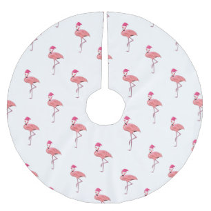 Jupon De Sapin En Polyester Brossé Flamants Motif Noël Père Noël