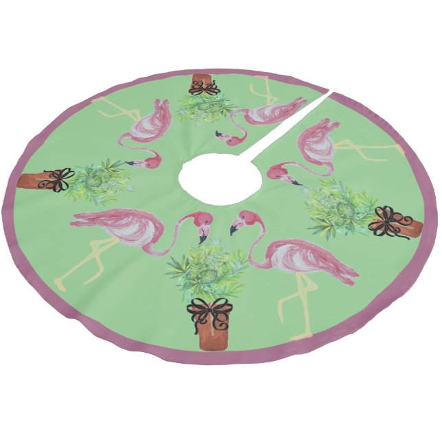 Jupon De Sapin En Polyester Brossé Flamants roses Flamant rose rose Palm Terra Cotta  (Angle)
