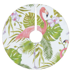 Jupon De Sapin En Polyester Brossé Flamants roses, orchidées : motif aquarelle.