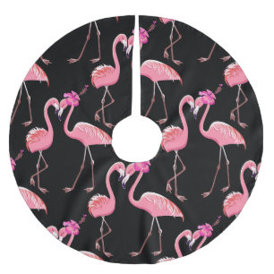 Jupon De Sapin En Polyester Brossé Flamants roses roses : Arrière - plan noir Vintage
