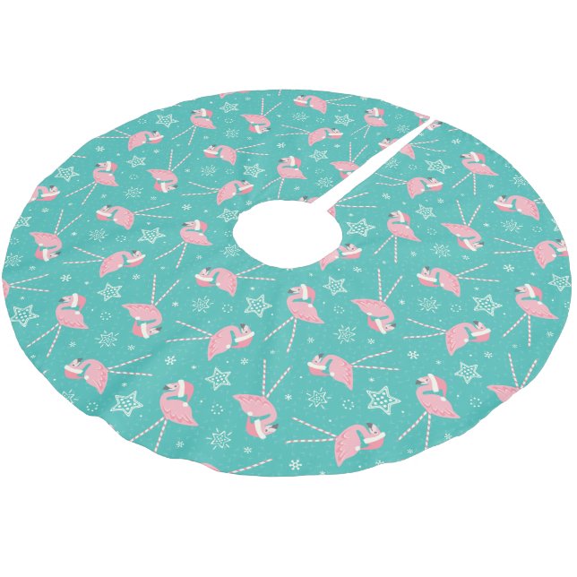 Jupon De Sapin En Polyester Brossé Flamants roses roses Retro Candy ©studioxtine (Angle)
